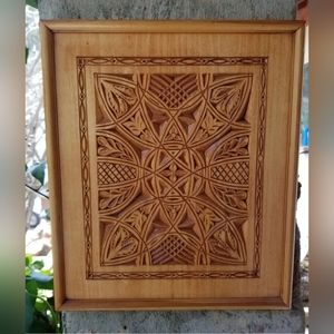 Vintage chip carved Linden wood wall plaque OOAK signed